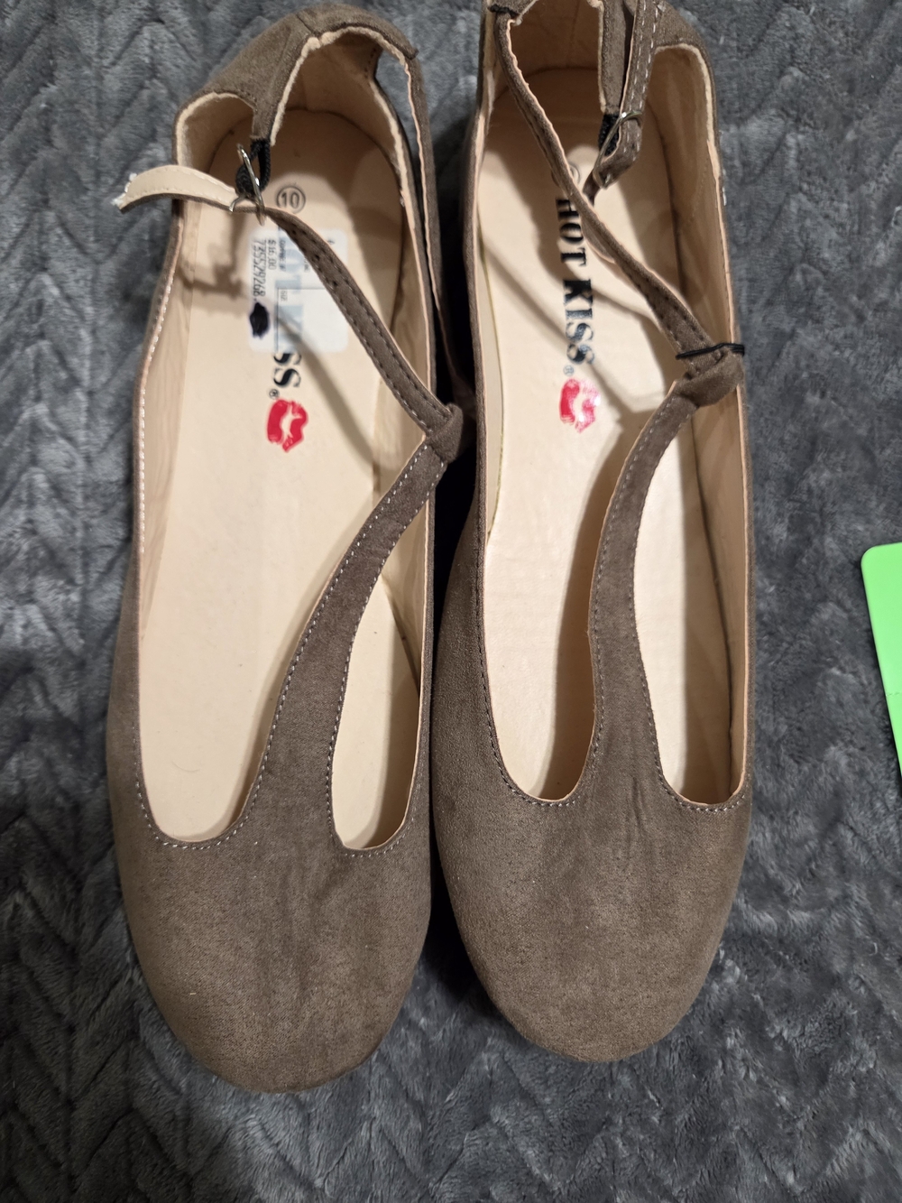 Hot Kiss Taupe Suede T-Strap Flats